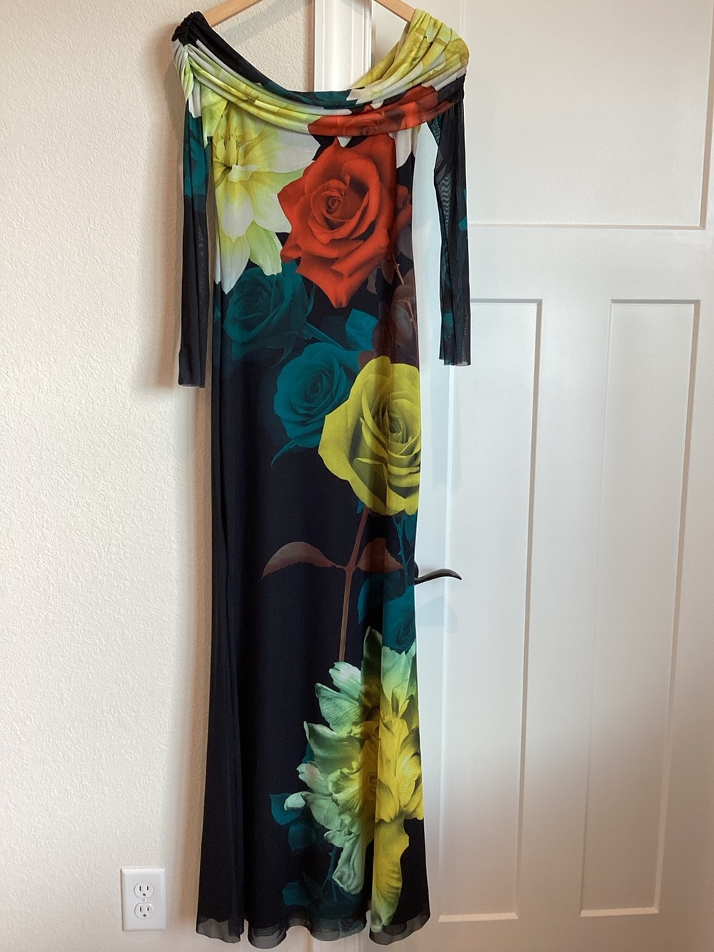 Anthropologie AFRM Off-The-Shoulder Long-Sleeve Mesh Maxi Dress New Medium - Picture 5 of 16